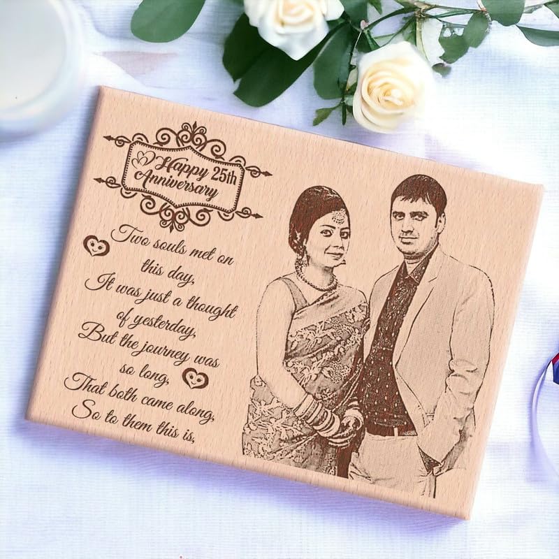 Gftbx Personalized Wooden Engraved Photo Frame For 25Th Wedding Anniversary (9X7 Inches, Wood), Tabletop Rectangular